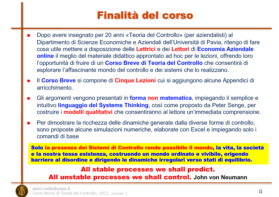 Finalit&agrave; del corso
